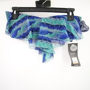 NWT Mossimo Ruffle Strapless Bikini Top Navy Blue Green Pattern Size Large